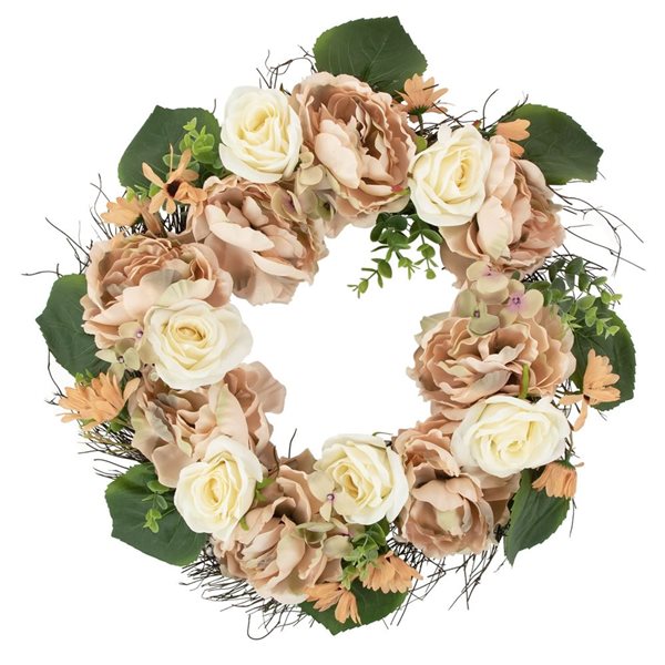 Northlight 22-in Peach and White Floral Fall Harvest Artificial Wreath