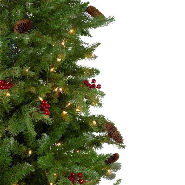 Northlight Real Touch 6.5-ft Pre-Lit Medium Mixed Winter Berry Pine Artificial Christmas Tree with Clear Lights