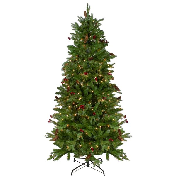 Northlight Real Touch 6.5-ft Pre-Lit Medium Mixed Winter Berry Pine Artificial Christmas Tree with Clear Lights