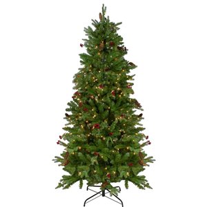 Northlight Real Touch 6.5-ft Pre-Lit Medium Mixed Winter Berry Pine Artificial Christmas Tree with Clear Lights