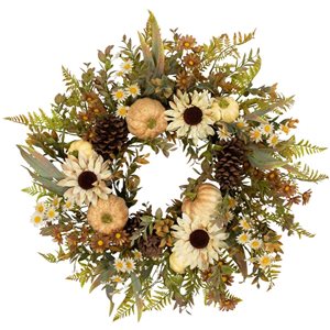 Northlight 28-in Unlit Sunflowers and Pumpkins Artificial Fall Harvest Wreath