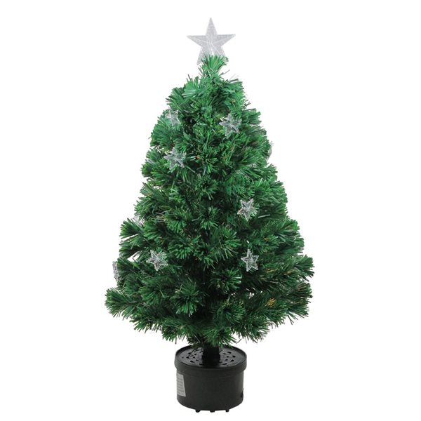 Northlight 4-ft Pre-Lit Potted Fiber Optic Artificial Christmas Tree with Stars with Multicolor Lights