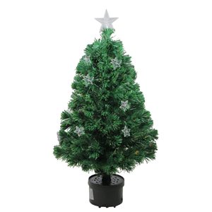 Northlight 4-ft Pre-Lit Potted Fiber Optic Artificial Christmas Tree with Stars with Multicolor Lights