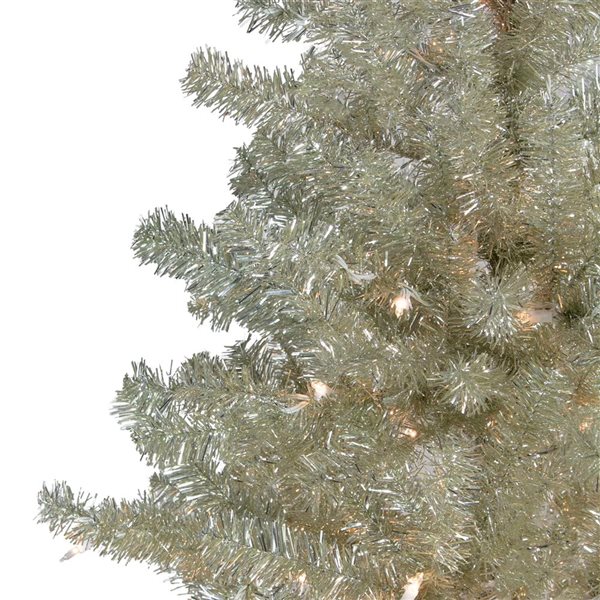 Northlight 7-ft Metallic Platinum Artificial Tinsel Christmas Tree with Clear Lights