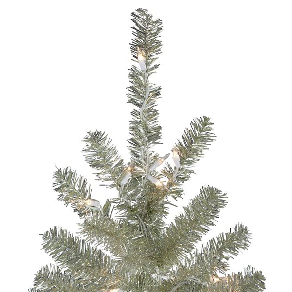 Northlight 7-ft Metallic Platinum Artificial Tinsel Christmas Tree with Clear Lights