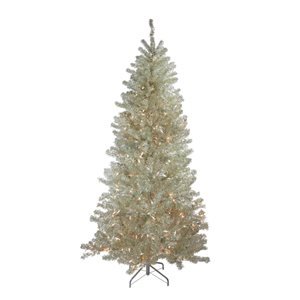 Northlight 7-ft Metallic Platinum Artificial Tinsel Christmas Tree with Clear Lights