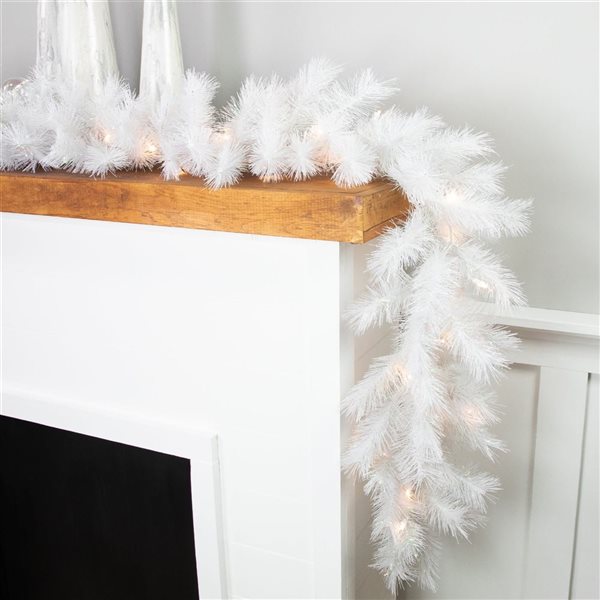 Northlight 9-ft x 14-in Pre-Lit White Alaskan Pine Artificial Christmas Garland with Warm White LED Lights