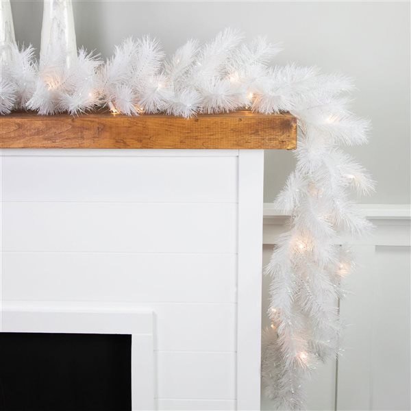 Northlight 9-ft x 14-in Pre-Lit White Alaskan Pine Artificial Christmas Garland with Warm White LED Lights