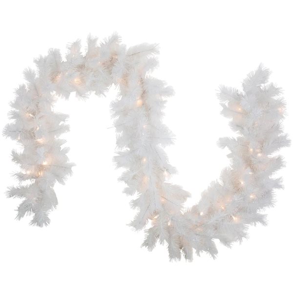 Northlight 9-ft x 14-in Pre-Lit White Alaskan Pine Artificial Christmas Garland with Warm White LED Lights