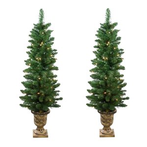 Northlight Set of 2 4-ft Pre-Lit Whitmire Pine Potted Artificial Christmas Trees with Clear Lights