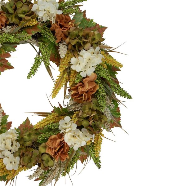 Northlight  28-in Unlit White and Orange Hydrangea Artificial Fall Harvest Twig Wreath