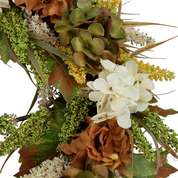 Northlight  28-in Unlit White and Orange Hydrangea Artificial Fall Harvest Twig Wreath