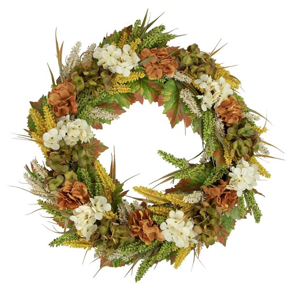 Northlight  28-in Unlit White and Orange Hydrangea Artificial Fall Harvest Twig Wreath