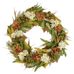 Northlight  28-in Unlit White and Orange Hydrangea Artificial Fall Harvest Twig Wreath