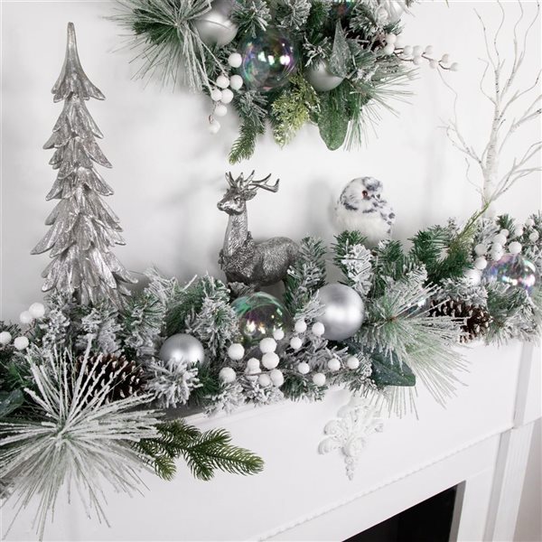 Northlight 6-ft Unlit Flocked Pine Artificial Christmas Garland with Iridescent Ornaments