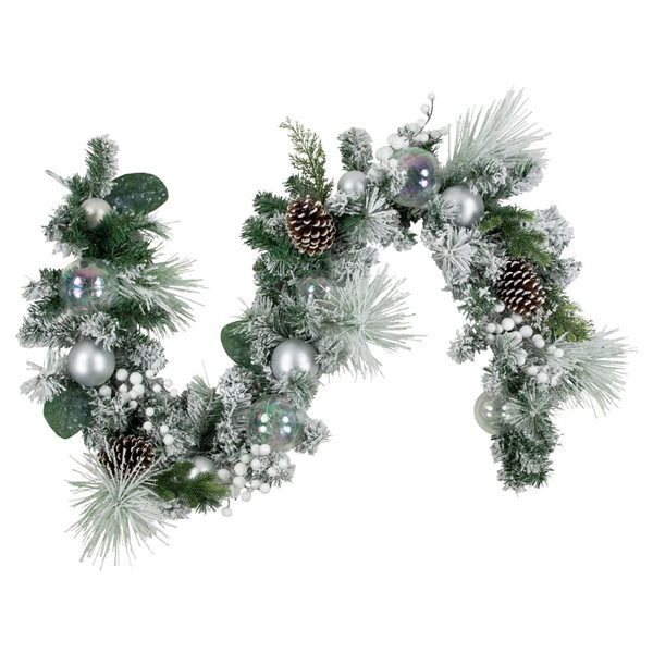 Northlight 6-ft Unlit Flocked Pine Artificial Christmas Garland with Iridescent Ornaments