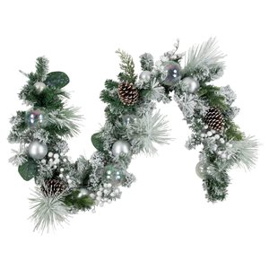 Northlight 6-ft Unlit Flocked Pine Artificial Christmas Garland with Iridescent Ornaments