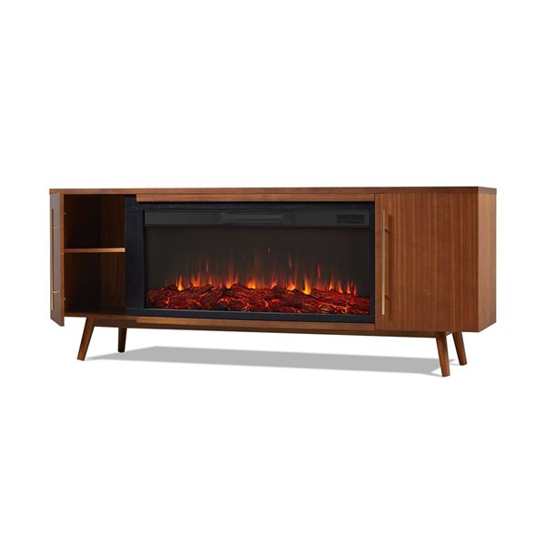 Real Flame Morris 72-in Landscape Electric Fireplace TV Stand in Vintage Black Maple