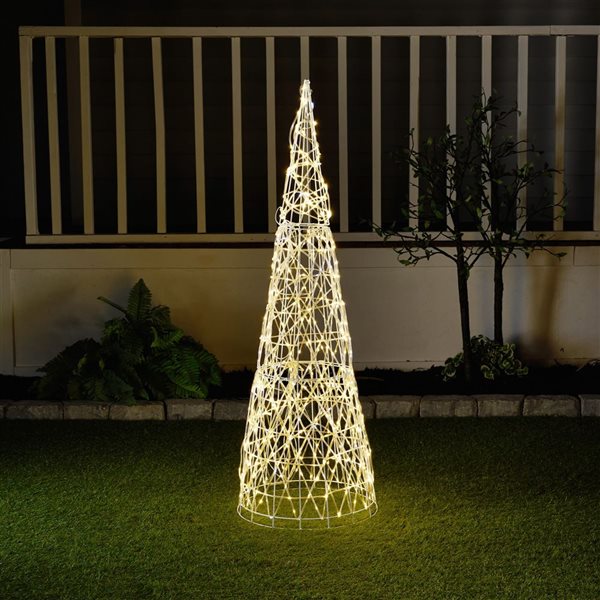 Arbre de Noël conique illuminé blanc intérieur/extérieur Hi-Line Gift Ltd. 3,9 pi h. à 480 DEL blanc chaud/froid