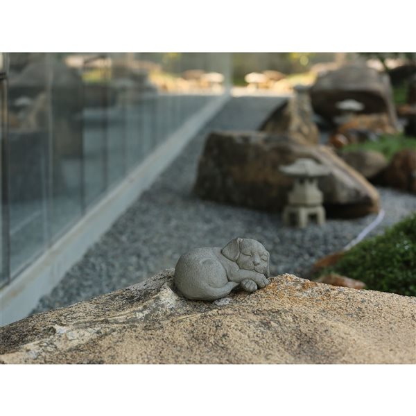 Hi-Line Gift Ltd 6-in H Antique Grey Clay Peaceful Rest Curled Sleeping Dog Memorial Statue