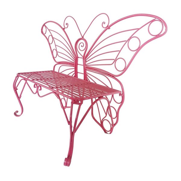 Hi-Line Gift Ltd 60 L x 17.7 W x 39.2-in H Pink Metal Butterfly-Shaped Garden Bench