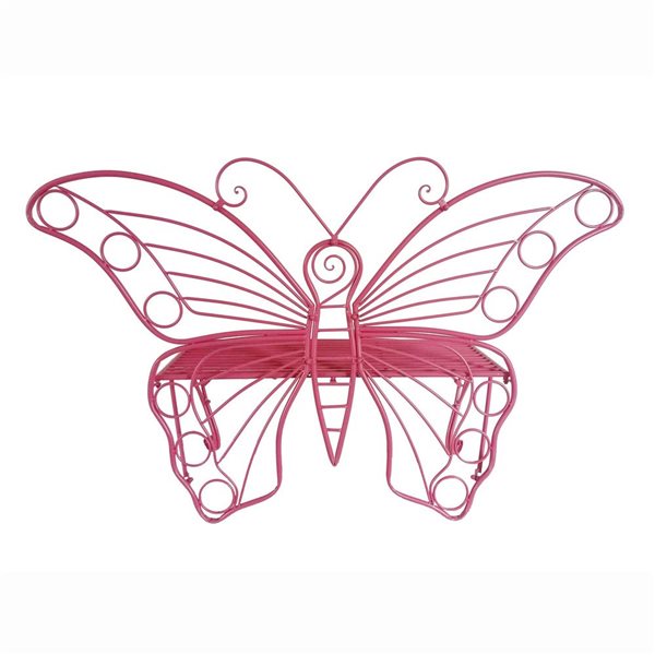 Hi-Line Gift Ltd 60 L x 17.7 W x 39.2-in H Pink Metal Butterfly-Shaped Garden Bench