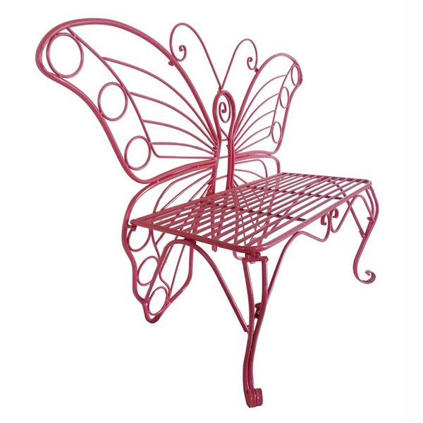 Hi-Line Gift Ltd 60 L x 17.7 W x 39.2-in H Pink Metal Butterfly-Shaped Garden Bench