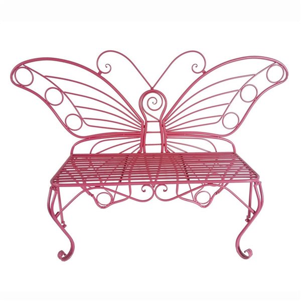 Hi-Line Gift Ltd 60 L x 17.7 W x 39.2-in H Pink Metal Butterfly-Shaped Garden Bench