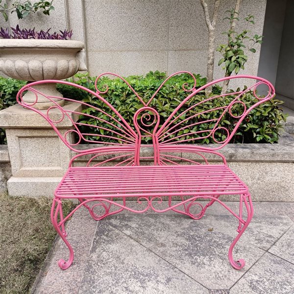 Hi-Line Gift Ltd 60 L x 17.7 W x 39.2-in H Pink Metal Butterfly-Shaped Garden Bench