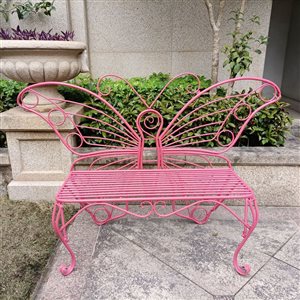 Banc de jardin en métal rose en forme de papillon Hi-Line Gift Ltd 60 L. x 17,7 l. x 39,2 po h.