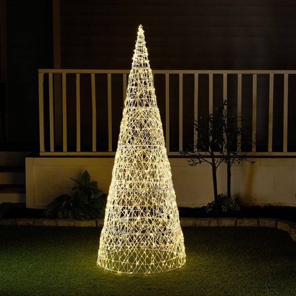 Hi-Line Gift Ltd 5.9-ft H White Metal Frame Lighted Christmas Cone Tree ...