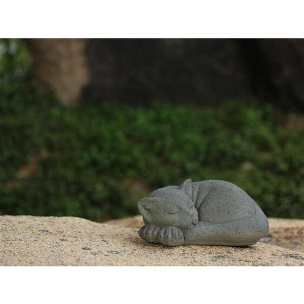 Hi-Line Gift Ltd 6-in H Antique Grey Clay Graceful Slumber Curled Sleeping Cat Memorial Statue