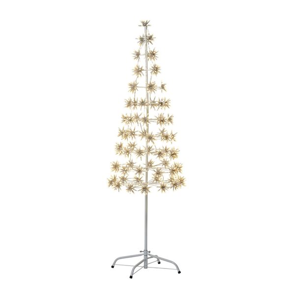 Arbre de Noël illuminé Hi-Line Gift Ltd. 53 pi h. en grappe à cadre de métal blanc avec 1120 lumières DEL blanc chaud