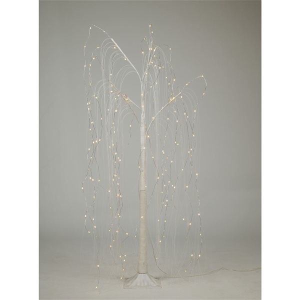 Saule pleureur illuminé int./ext. avec 216 DEL blanc chaud Hi-Line Gift Ltd. 3,9 pi h. en métal blanc