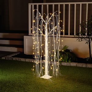 Saule pleureur illuminé int./ext. avec 216 DEL blanc chaud Hi-Line Gift Ltd. 3,9 pi h. en métal blanc