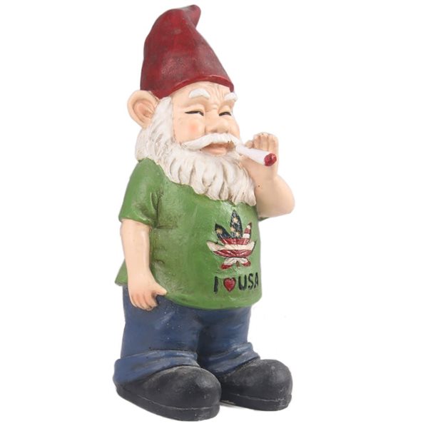 Statue de nain de jardin fumeur en résine vert/bleu/rouge Hi-Line Gift Ltd 10 po h.