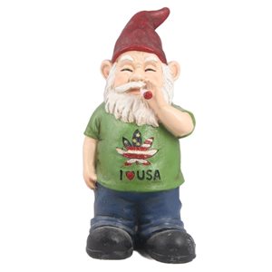 Statue de nain de jardin fumeur en résine vert/bleu/rouge Hi-Line Gift Ltd 10 po h.