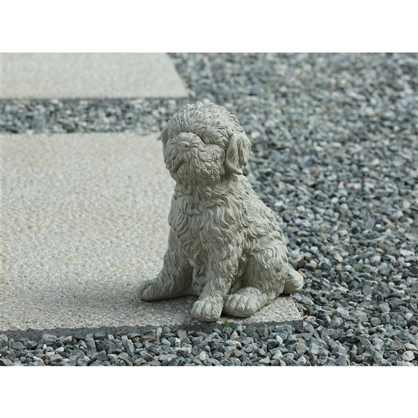 Hi-Line Gift Ltd 16-in H Ice Grey Clay Indoor/Outdoor Curled Sitting Dog Memorial Statue