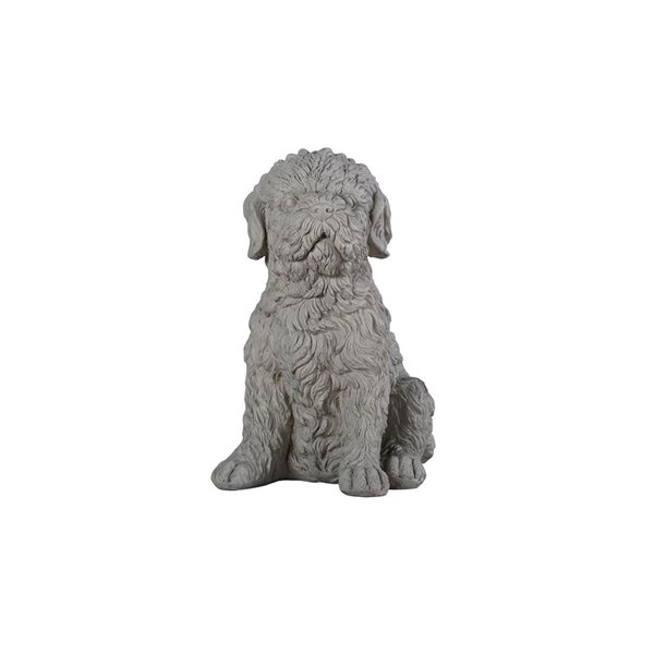 Statue commémorative de chien frisé assis Hi-Line Gift Ltd 16 po h. en argile gris cendré