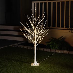Bouleau illuminé int/ext. avec 208 DEL blanc chaud Hi-Line Gift Ltd. 4 pi h. à cadre métallique blanc