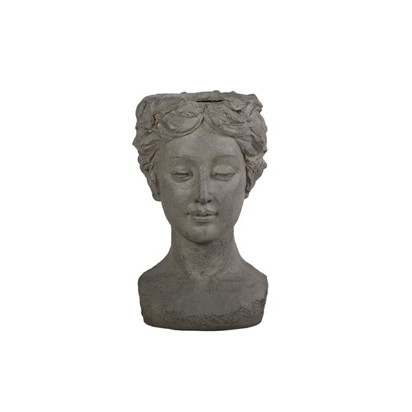 Hi-Line Gift Ltd 19-in H Ice Grey Clay Indoor/Outdoor Woman Head Plant Stand Statue