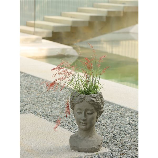 Hi-Line Gift Ltd 19-in H Ice Grey Clay Indoor/Outdoor Woman Head Plant Stand Statue