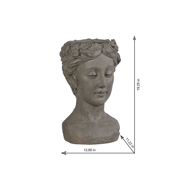 Hi-Line Gift Ltd 19-in H Ice Grey Clay Indoor/Outdoor Woman Head Plant Stand Statue