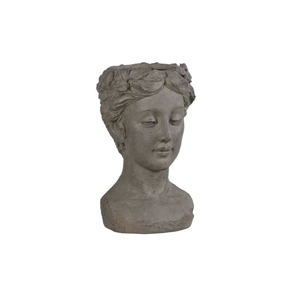 Socle pour plante en argile gris cendré Hi-Line Ltd à tête de femme pour intérieur et extérieur, 19 po h.