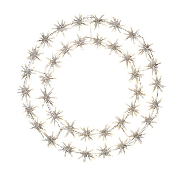 Hi-Line Gift Ltd. 2-ft dia White Metal Frame Indoor/Outdoor Lighted Snowflake Garland w/ 456 Warm LED Lights