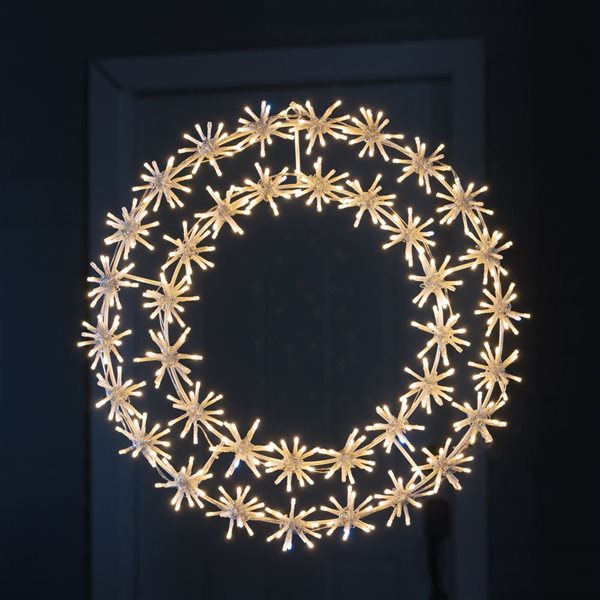 Hi-Line Gift Ltd. 2-ft dia White Metal Frame Indoor/Outdoor Lighted Snowflake Garland w/ 456 Warm LED Lights