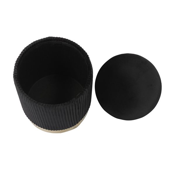 Hi-Line Gift Ltd Black Velvet Tufted Round Storage Ottoman with Gold Base