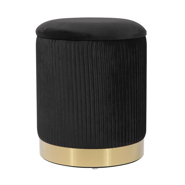 Pouf rond touffeté en velours Hi-Line Gift Ltd noir à base dorée avec rangement