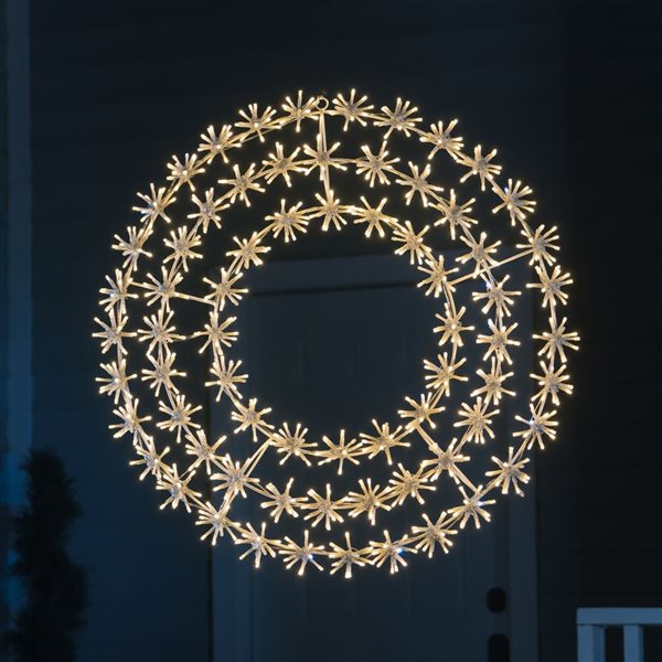 Hi-Line Gift Ltd. 2.7-ft dia White Metal Frame Indoor/Outdoor Lighted Snowflake Garland w/ 480 Warm LED Lights