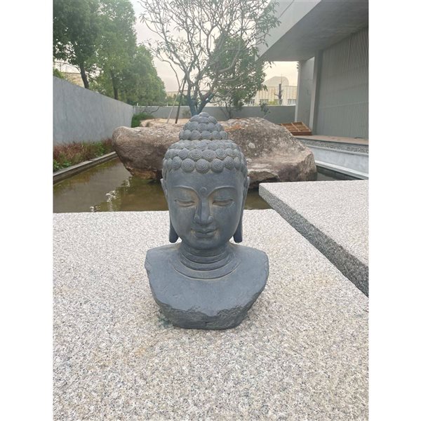 Hi-Line Gift Ltd 23-in Antique Grey Clay Indoor/Outdoor Zen Buddha Head Statue